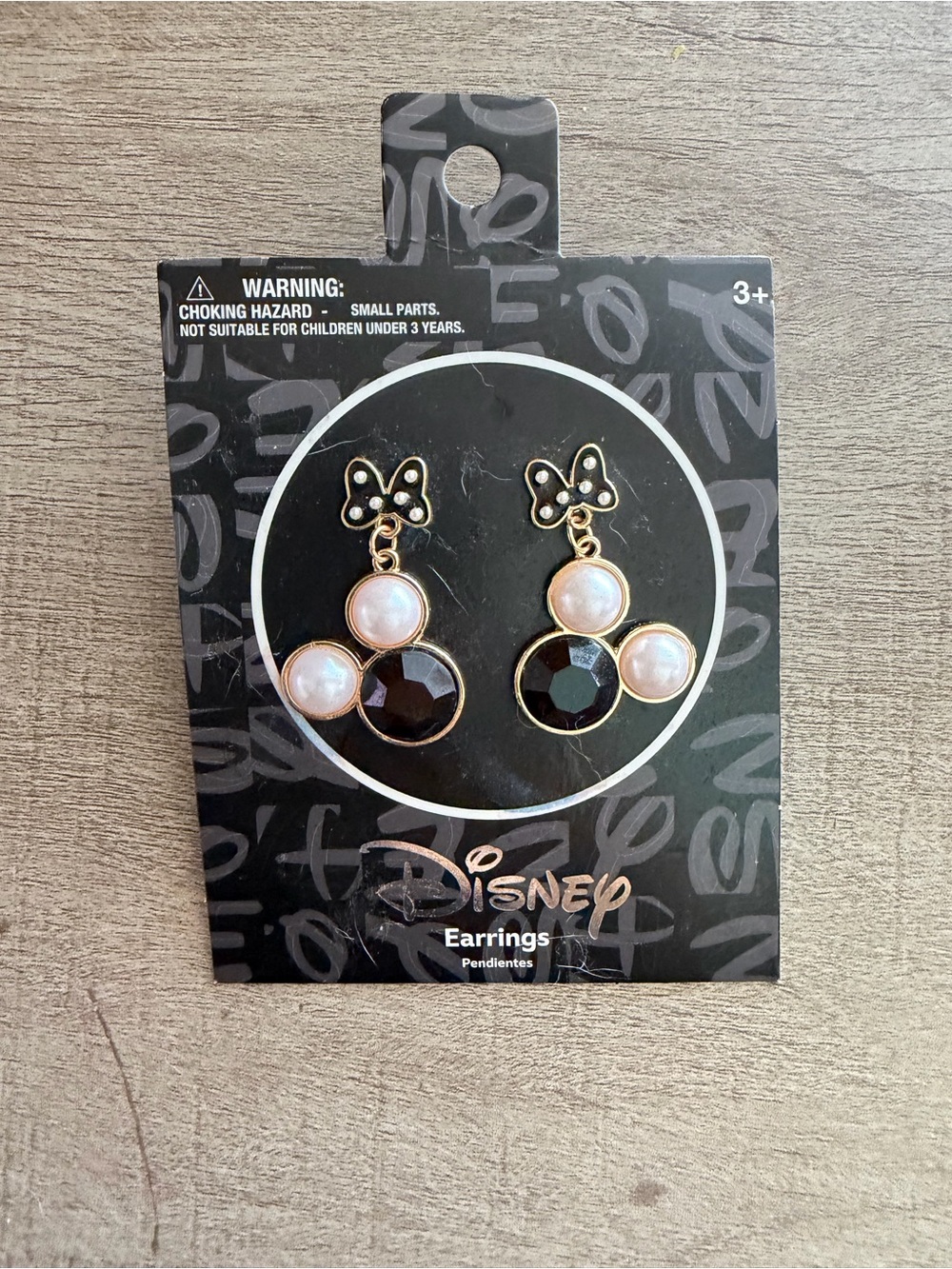 Disney Gold-Tone Bow Earrings with Black and Pearl Accents